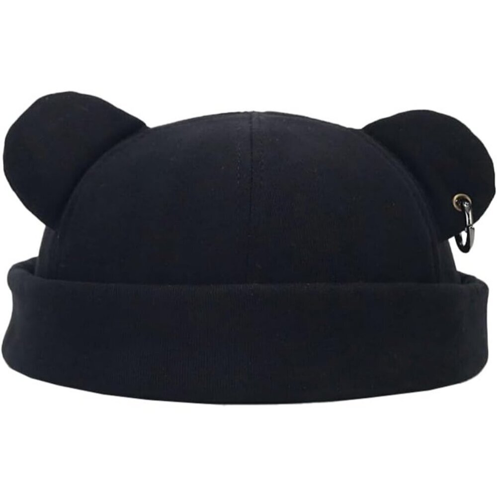 Unisex Black Bear Ear Skull Cap Brimless Cap Adjustable Docker Cap Docker Cap